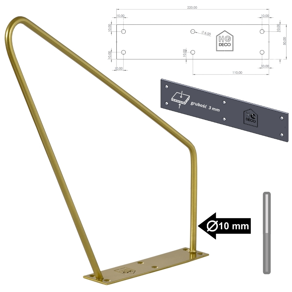 HGDECO Noga meblowa metalowa FIN 40 cm złota HGD111 5905123561283