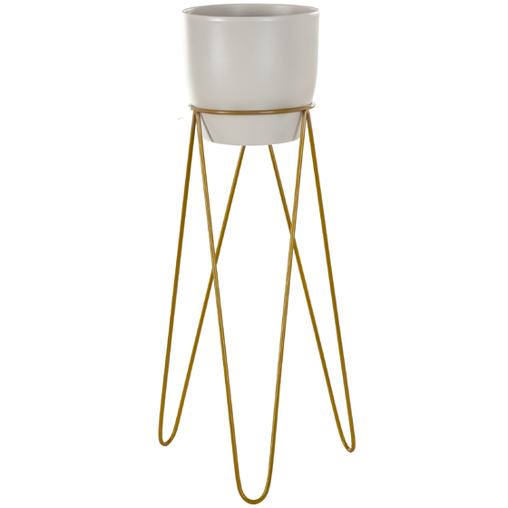 Zestaw: metalowy stojak na doniczkę MALMO 73 cm złoty + ceramiczna osłonka HGDECO