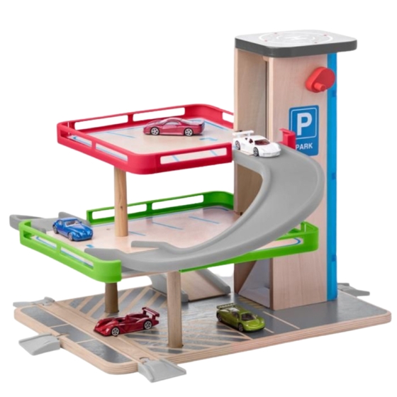 Drewniany parking z windą i akcesoriami Woody