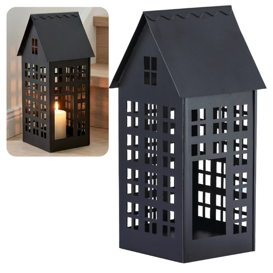Lampion metalowy domek czarny XL 50 cm dekoracja wnętrz i ogrodu HGDECO