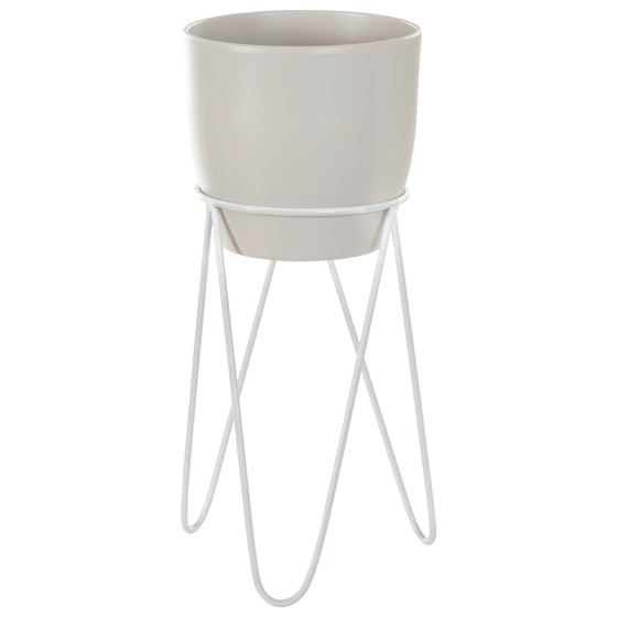 Zestaw: metalowy stojak na doniczkę MALMO 43 cm biały+ ceramiczna osłonka HGDECO