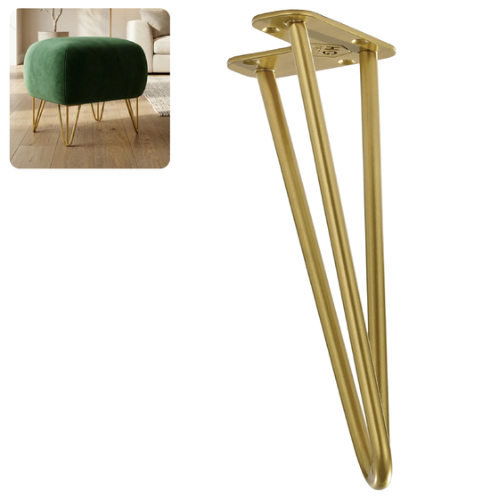 Metalowa noga hairpin do komody szafki RTV do pufy trzy pręty złota TL20 cm