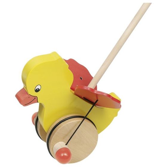 Pchacz zabawka drewniana Kaczuszka Tweedy na patyku Goki