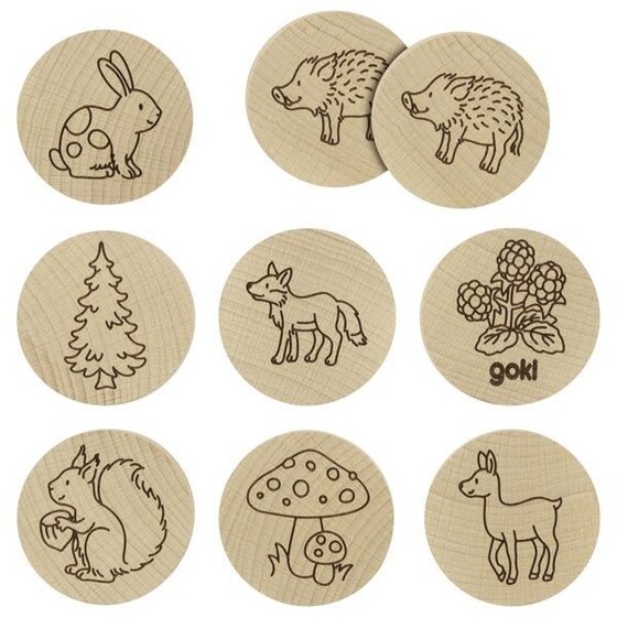 Gra memory leśne zwierzęta drewniane krążki Goki