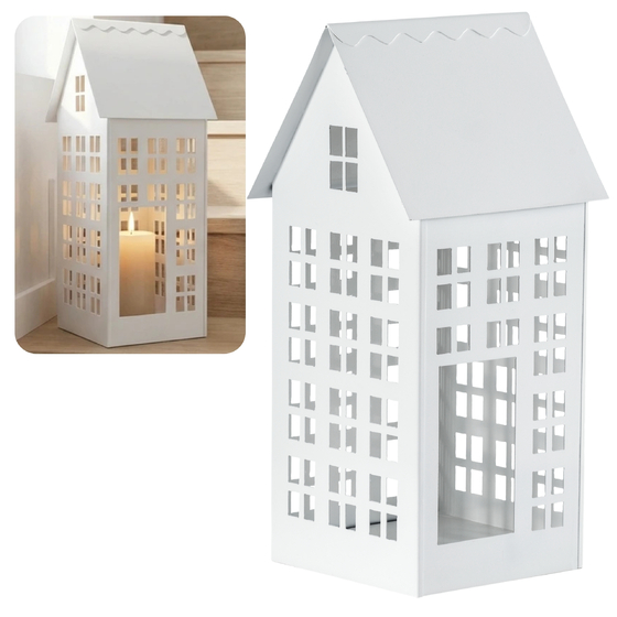 Lampion metalowy domek biały XL 50 cm dekoracja wnętrz i ogrodu HGDECO