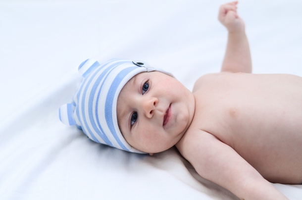 Czapeczka niemowlęca z uszami paski niebieskie Lamama