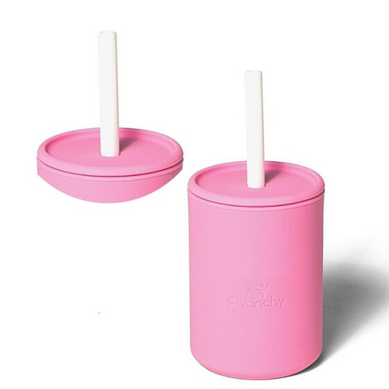Kubek silikonowy ze słomką dla dzieci  6m+ pink Avanchy