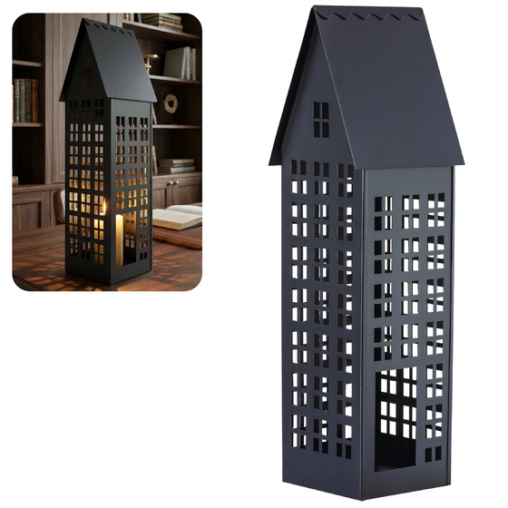 Lampion metalowy domek czarny XXL 80 cm dekoracja wnętrz i ogrodu HGDECO