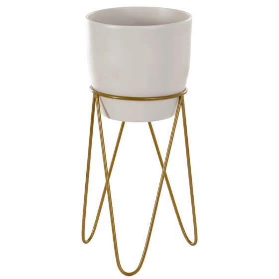 Zestaw: metalowy stojak na doniczkę MALMO 43 cm złoty + ceramiczna osłonka HGDECO