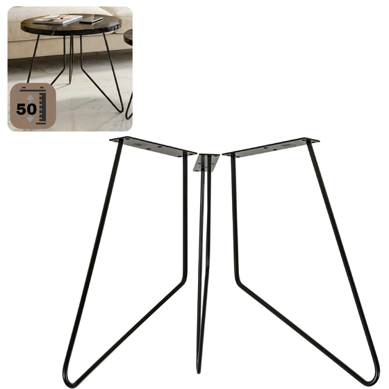 Noga meblowa metalowa noga do stolika kawowego FIN 50 cm czarna Zestaw 3 szt.