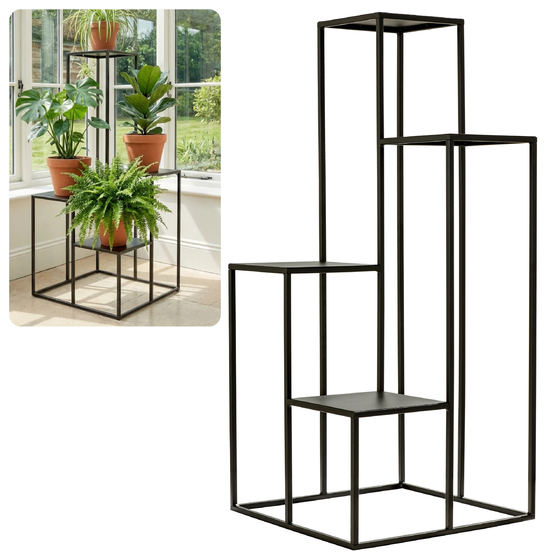 Kwietnik metalowy stojący na cztery doniczki CASCADE Premium czarny 92 cm