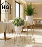 Zestaw: metalowy stojak na doniczkę MALMO 43 cm złoty + ceramiczna osłonka HGDECO