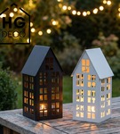 Lampion metalowy domek czarny 33 cm dekoracja wnętrz i ogrodu HGDECO