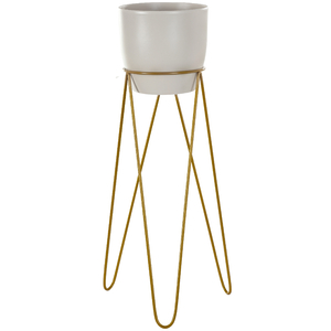 Zestaw: metalowy stojak na doniczkę MALMO 73 cm złoty + ceramiczna osłonka HGDECO