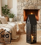 Lampion metalowy domek czarny XXL 80 cm dekoracja wnętrz i ogrodu HGDECO