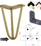 Metalowa noga hairpin do komody szafki RTV do pufy trzy pręty złota TL15 15 cm