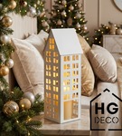Lampion metalowy domek biały 47 cm dekoracja wnętrz i ogrodu HGDECO