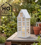 Lampion metalowy domek biały 40 cm dekoracja wnętrz i ogrodu HGDECO