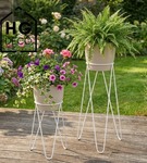 Zestaw: metalowy stojak na doniczkę MALMO 73 cm biały + ceramiczna osłonka HGDECO