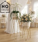 Zestaw: metalowy stojak na doniczkę MALMO 43 cm złoty + ceramiczna osłonka HGDECO