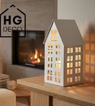 Lampion metalowy domek biały 33 cm dekoracja wnętrz i ogrodu HGDECO