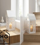 Lampion metalowy domek biały XL 50 cm dekoracja wnętrz i ogrodu HGDECO