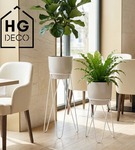 Zestaw: metalowy stojak na doniczkę MALMO 43 cm biały+ ceramiczna osłonka HGDECO