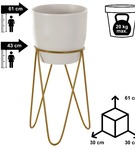 Zestaw: metalowy stojak na doniczkę MALMO 43 cm złoty + ceramiczna osłonka HGDECO
