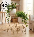 Zestaw: metalowy stojak na doniczkę MALMO 43 cm złoty + ceramiczna osłonka HGDECO