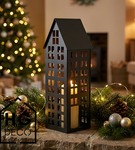 Lampion metalowy domek czarny 47 cm dekoracja wnętrz i ogrodu HGDECO