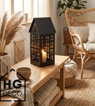 Lampion metalowy domek czarny XL 50 cm dekoracja wnętrz i ogrodu HGDECO