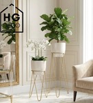 Zestaw: metalowy stojak na doniczkę MALMO 73 cm złoty + ceramiczna osłonka HGDECO