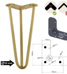 Metalowa noga hairpin do komody szafki RTV do pufy trzy pręty złota TL20 cm