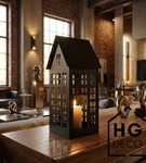 Lampion metalowy domek czarny XL 50 cm dekoracja wnętrz i ogrodu HGDECO