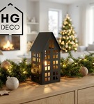 Lampion metalowy domek czarny 33 cm dekoracja wnętrz i ogrodu HGDECO