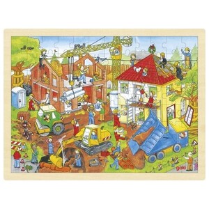 Puzzle drewniane dla dzieci 96 el. na budowie Goki