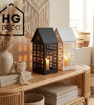 Lampion metalowy domek czarny XL 50 cm dekoracja wnętrz i ogrodu HGDECO