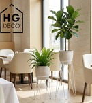 Zestaw: metalowy stojak na doniczkę MALMO 73 cm biały + ceramiczna osłonka HGDECO