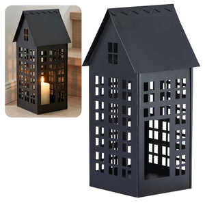 Lampion metalowy domek czarny XL 50 cm dekoracja wnętrz i ogrodu HGDECO