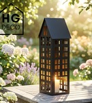 Lampion metalowy domek czarny 47 cm dekoracja wnętrz i ogrodu HGDECO