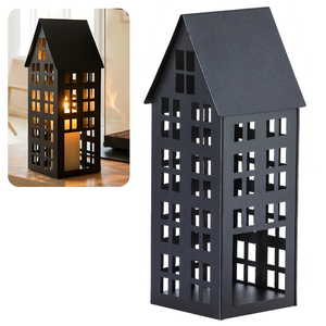 Lampion metalowy domek czarny 40 cm dekoracja wnętrz i ogrodu HGDECO