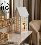 Lampion metalowy domek biały XL 50 cm dekoracja wnętrz i ogrodu HGDECO