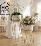 Zestaw: metalowy stojak na doniczkę MALMO 73 cm złoty + ceramiczna osłonka HGDECO