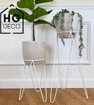 Zestaw: metalowy stojak na doniczkę MALMO 43 cm biały+ ceramiczna osłonka HGDECO