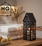 Lampion metalowy domek czarny 40 cm dekoracja wnętrz i ogrodu HGDECO