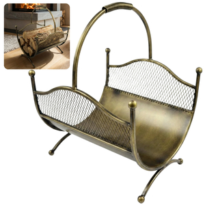 Kosz na drewno kominkowe stojak LEON złoty patyna metalowy HGDECO