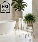 Zestaw: metalowy stojak na doniczkę MALMO 43 cm złoty + ceramiczna osłonka HGDECO