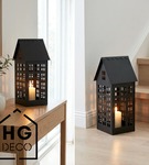 Lampion metalowy domek czarny XL 50 cm dekoracja wnętrz i ogrodu HGDECO