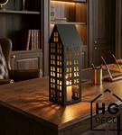 Lampion metalowy domek czarny 47 cm dekoracja wnętrz i ogrodu HGDECO