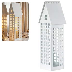 Lampion metalowy domek biały XXL 80 cm dekoracja wnętrz i ogrodu HGDECO